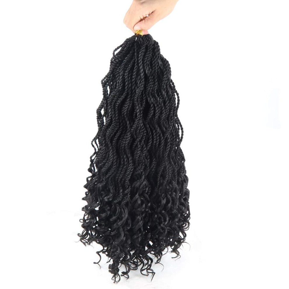 Unisex Crochet Hair Extensions 18 Inch Goddess Senegalese Twist With Curly Ends 6 Packs Synthetic 1B