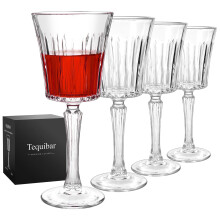 Set of 4 Vintage Embossed Crystal Wine Glasses 9.5oz Long Stem Lead Dishwasher Safe