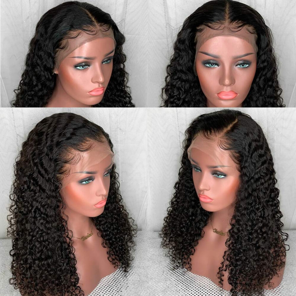 Unisex Curly 13X6 Lace Front Wig Human Hair Pre Plucked Baby Hair Bleached Knots 150% Density 14In