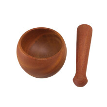 Wooden Mortar and Pestle Garlic Grinder for Spices Nuts Easy Grinding Rustic Kitchen Tool