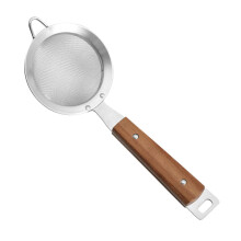 Stainless Steel Skimmer with Fine Mesh Strainer Spoon, Ergonomic Wooden Handle for Cooking and Frying