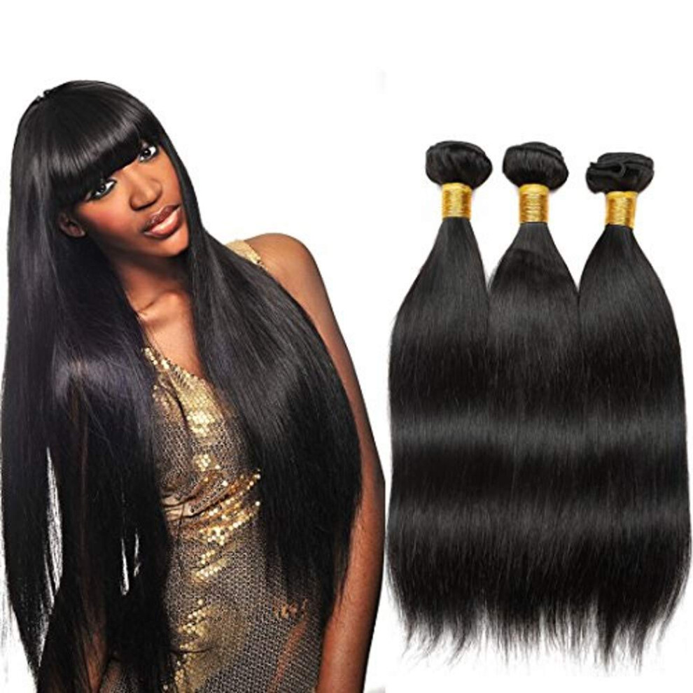 Unisex Black Brazilian Virgin Hair Bundles With Closure 10A Grade Natural Straight Unprocessed Soft Hair