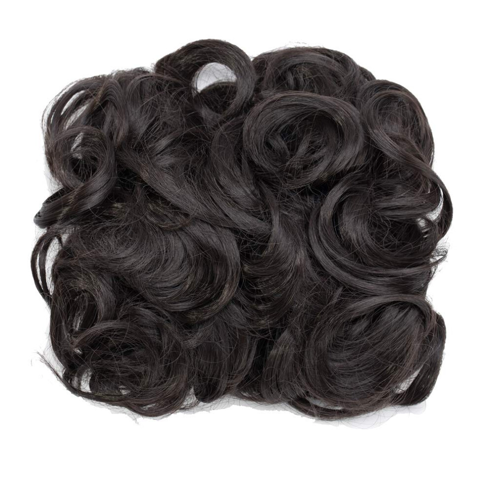 Unisex Brown Hair Bun Extension Messy Curly Updo Chignon With Instant Volume Boost Heat Resistant Dark
