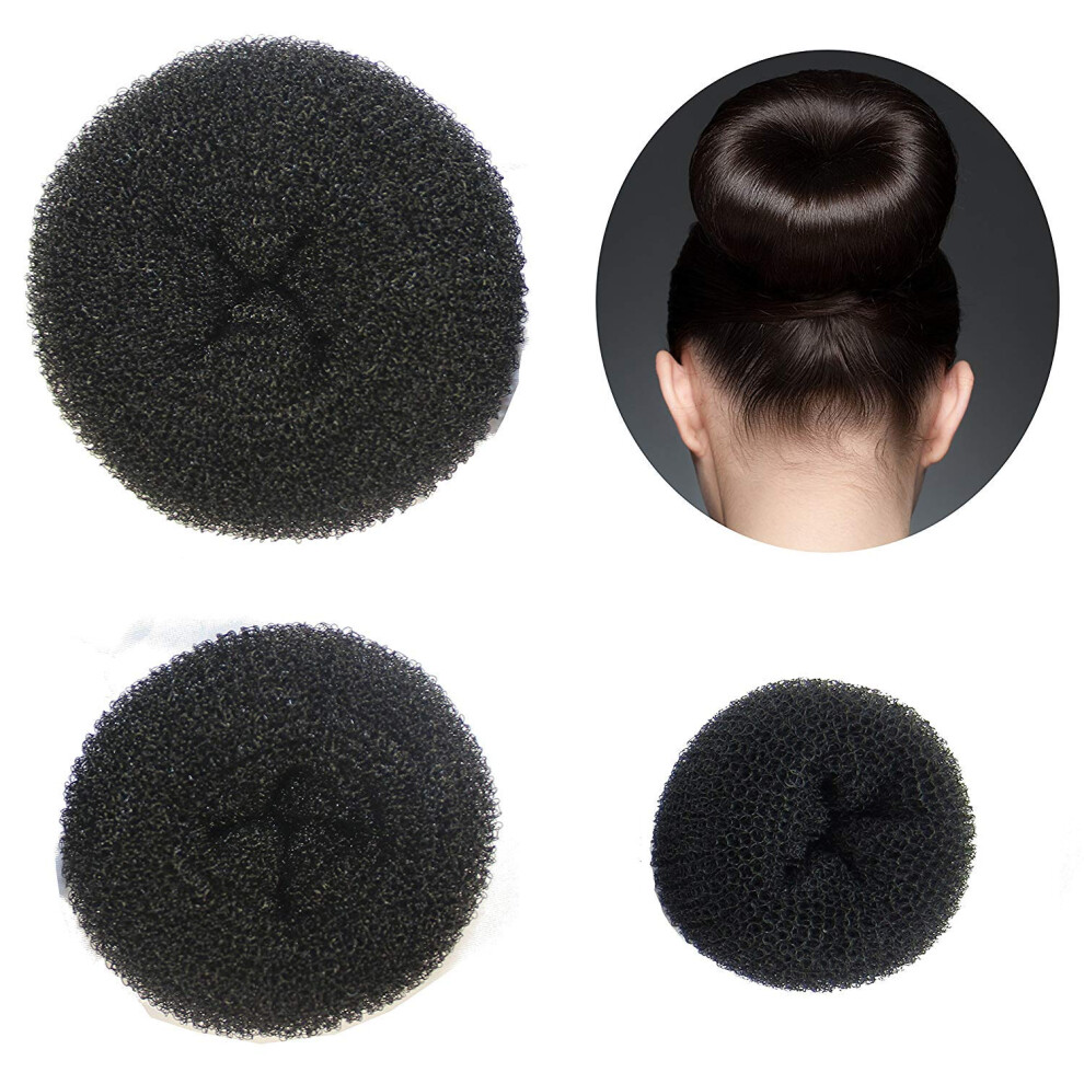 Hair Donut Bun Maker Set Black Nylon 3 Sizes Fast Styling Stable Hold for Dancers