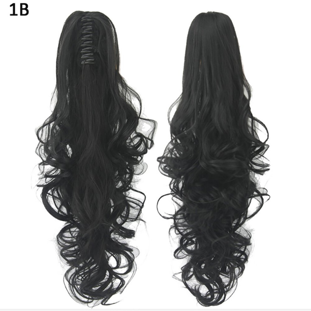 Unisex Long Curly Wig For Women With Natural Curly Texture, Heat Resistant Fake Ponytail Hairpiece 1B