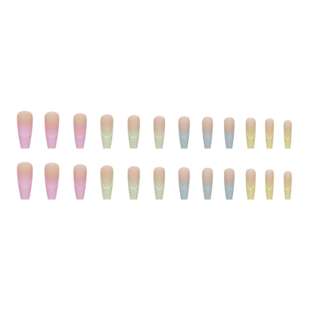 (13.3cm*6.7cm*1.5cm, Multi-Color) 24 Pcs Gradient Color Press on Nails Long Square Fake Nails Decor Fingernail Tips for Women