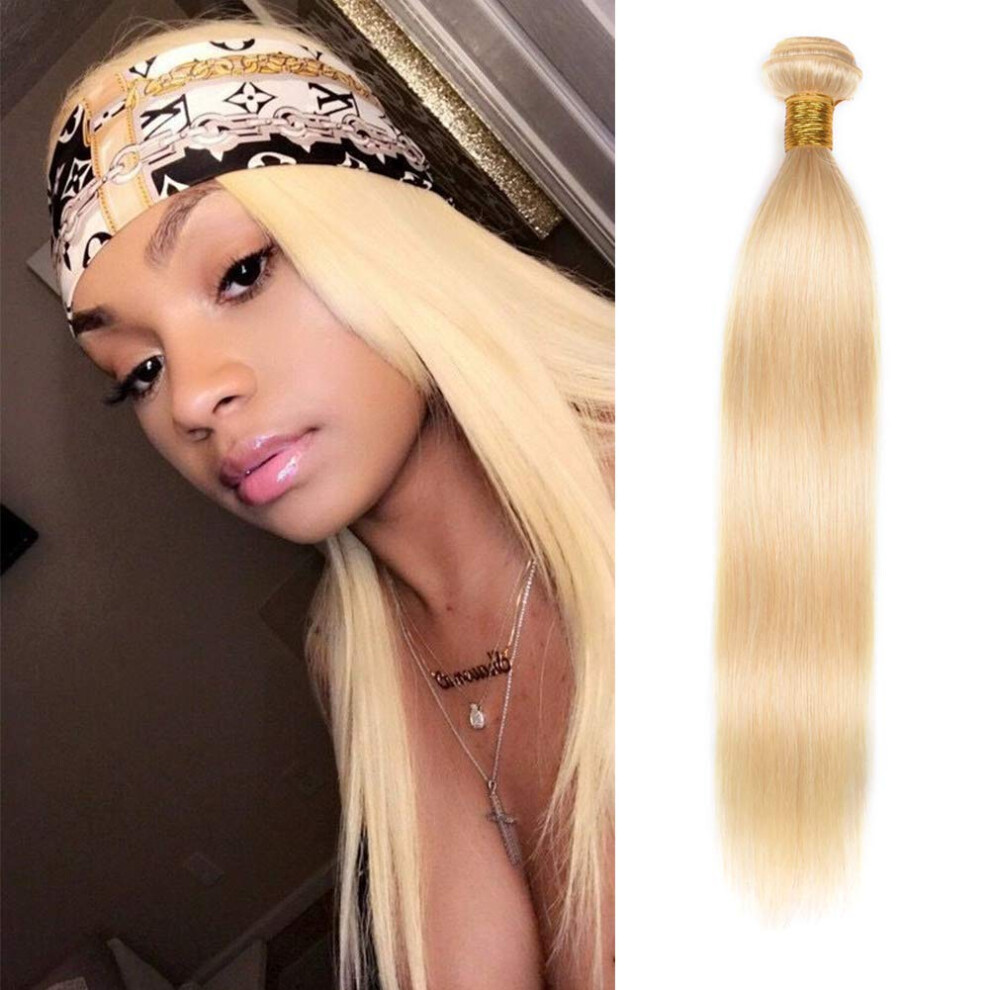 Unisex Peruvian Virgin Human Hair 9A Grade 613 Blonde Straight Weave Bundle 16 Inch Double Weft