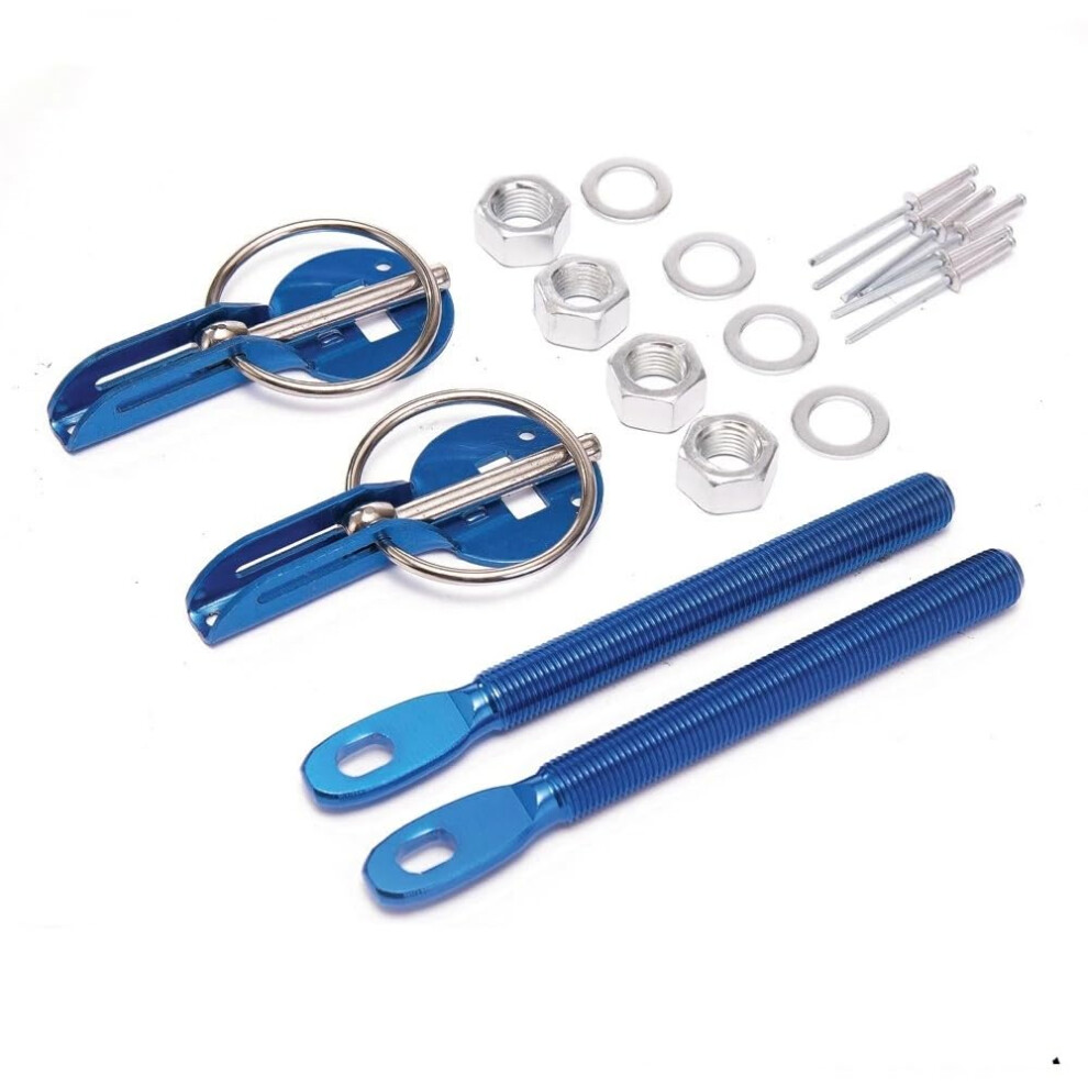 Hood Pin Lock Kit With Engine Mount Bracket, Aluminum Racing Latch Pins For Secure Engine Stability Blue 9113335534889