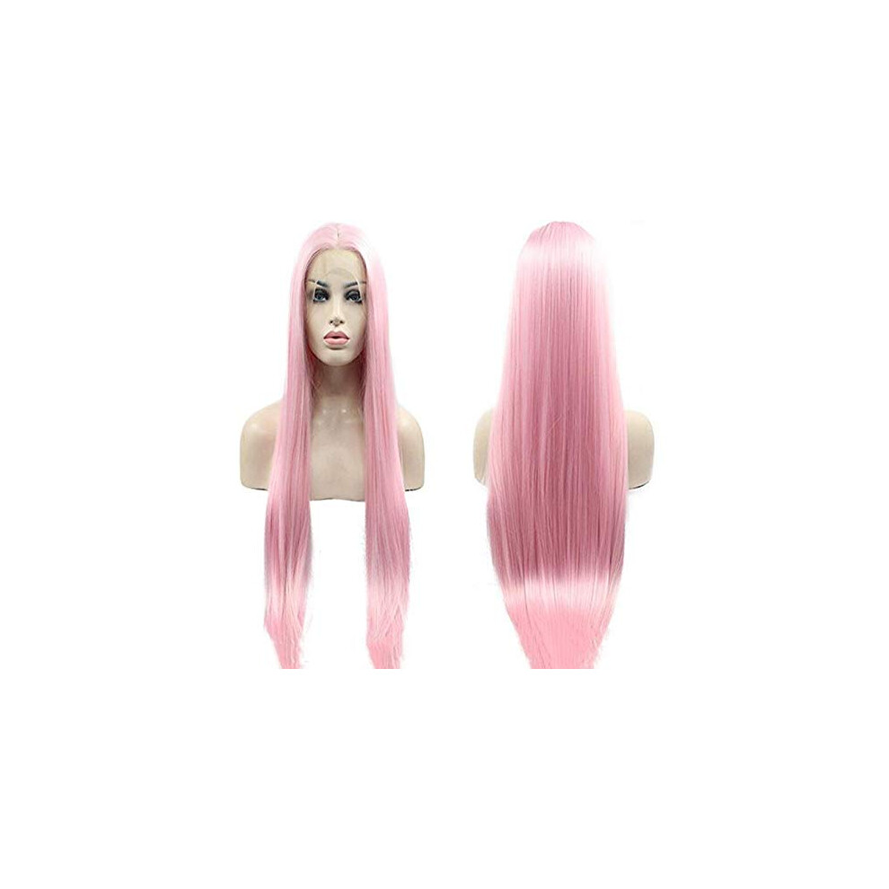 24 Inch Pink Straight Synthetic Lace Front Wig with Natural Hairline and Heat Resistant Styling