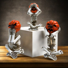 Halloween Skeleton Set, Resin Home Decoration Ornament, Pumpkin Crafts Gifts - 3PC, Compatible with Halloween Themes