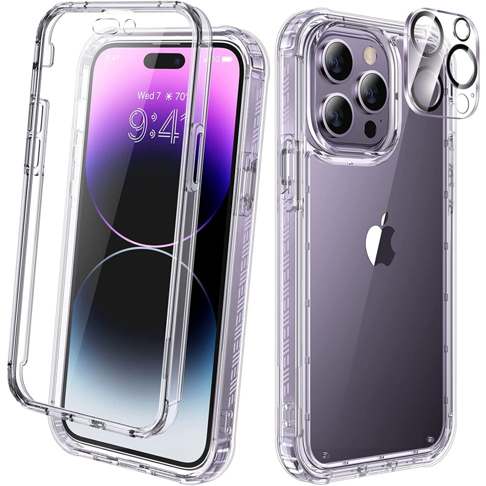 Diaclara Compatible With Iphone 14 Pro Case 6.1'', 2023 Upgraded Rugged Full Body Case W/Built-In Touch Screen & 9H Camera Lens Protector (Clear) 9377112413990