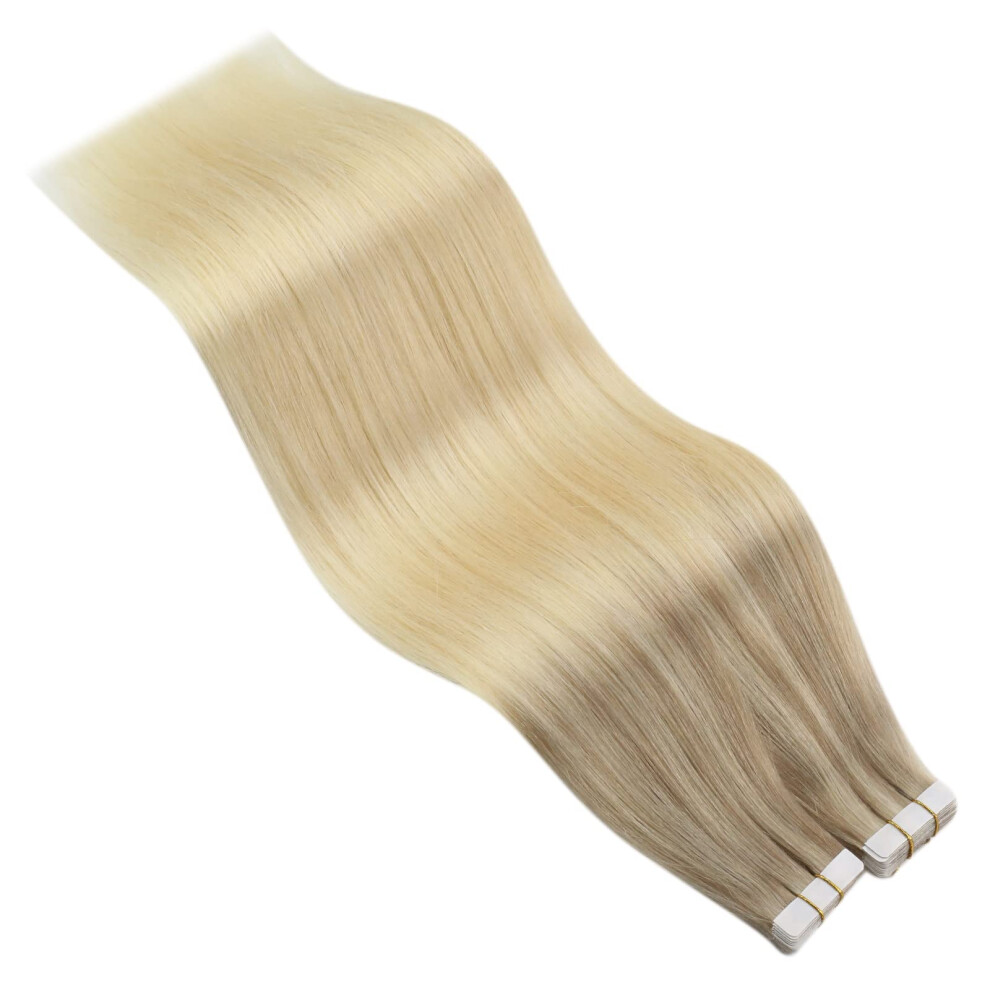 Unisex Balayage Ash Blonde Tape In Hair Extensions 24 Inch Seamless Remy Human Hair Invisible 20Pcs