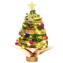 Mini Christmas Tree 24" with LED Lights & Ornaments, Tabletop Artificial Xmas Tree for Indoor Decor (Brilliant Green, 60CM)