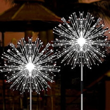 2 PCS Solar Firework Light, 120 LED 40 Copper Wires, Outdoor Garden Decorative Lights, Compatible with Walkway Pathway Backyard, Cool White