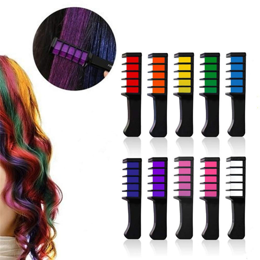 Hair Chalk Comb Set 10 Colors Temporary Washable Vibrant Color for Kids and Adults Party Gifts