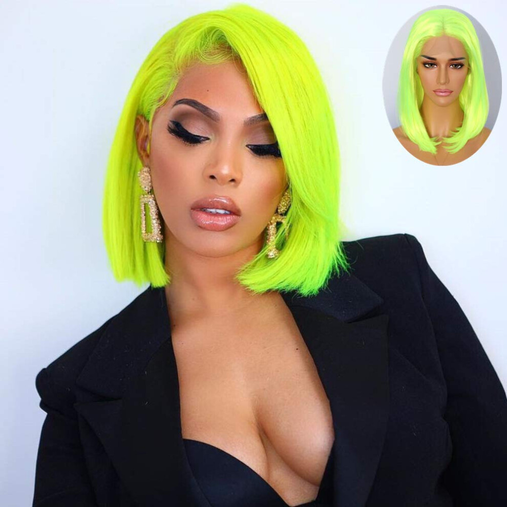 Unisex Short Bob Wig With Bangs 14 Inch Neon, Heat Resistant Synthetic Bob Wig For Women Party Cosplay