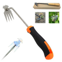 Garden Weeding Tool Manganese Steel Weed Puller 4 Teeth Ergonomic Rubber Handle for Narrow Spaces