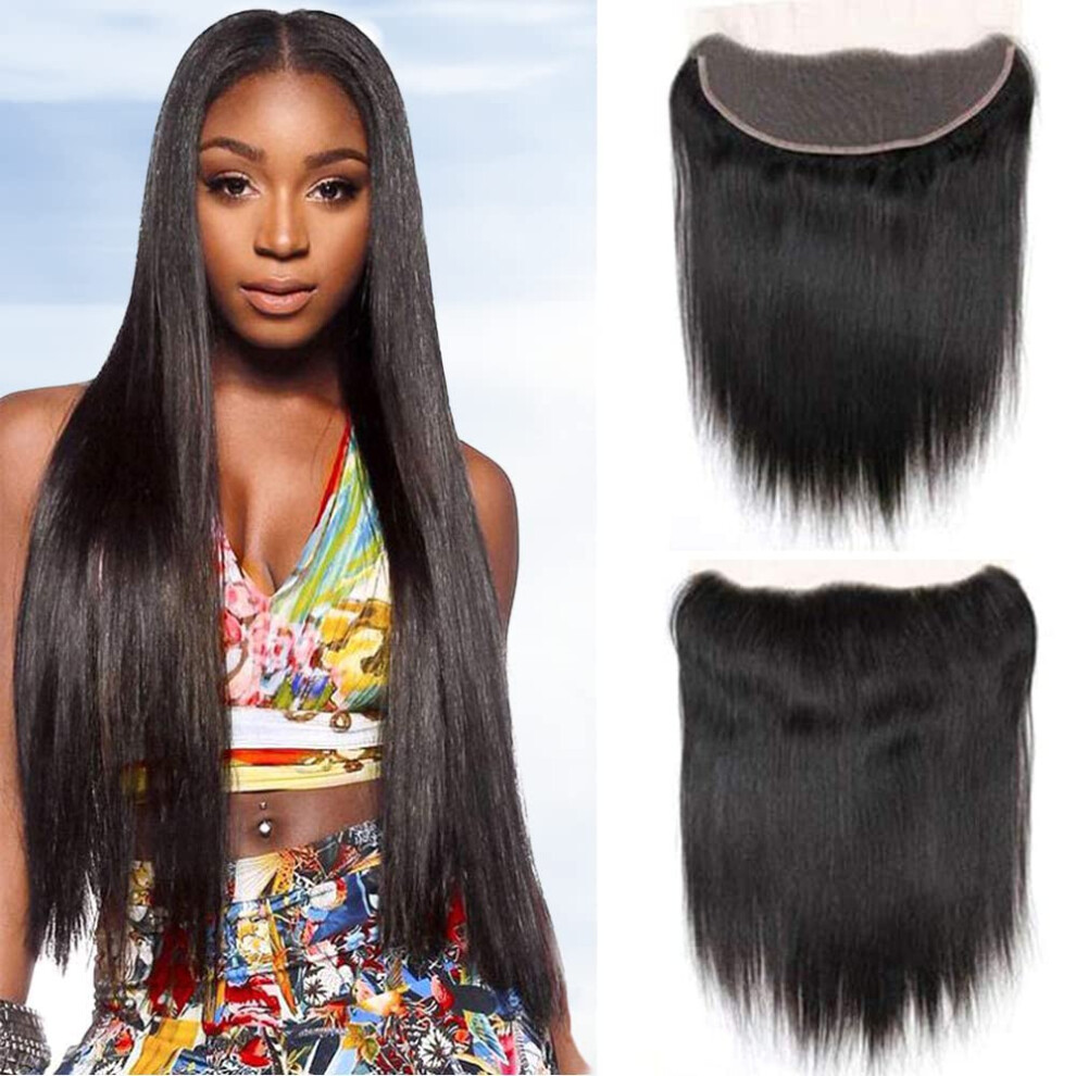 13x4 Brazilian Straight Lace Frontal Closure 10 Inch PrePlucked Human Hair Natural Hairline
