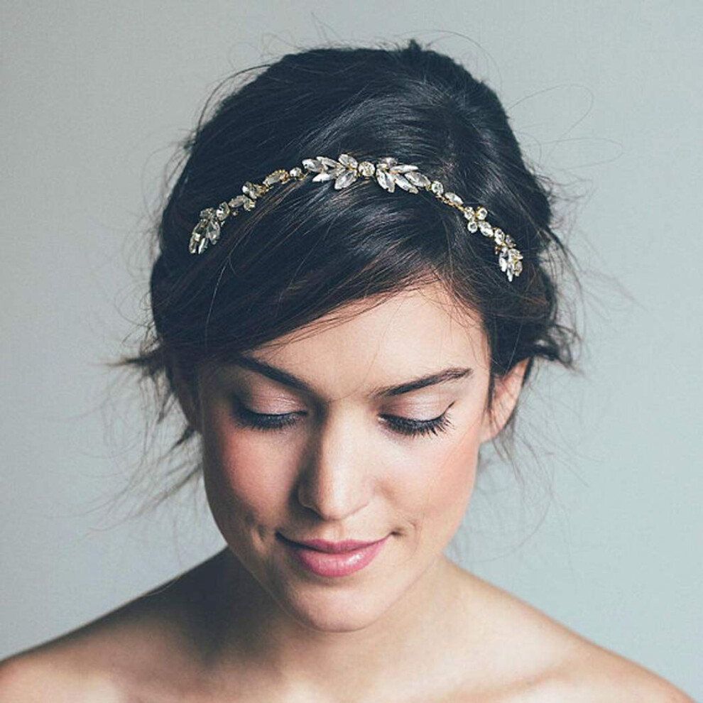 Unisex Gold Rhinestone Wedding Hair Comb With Sparkling Accent, Handmade Bridal Hair Accessories For Updo
