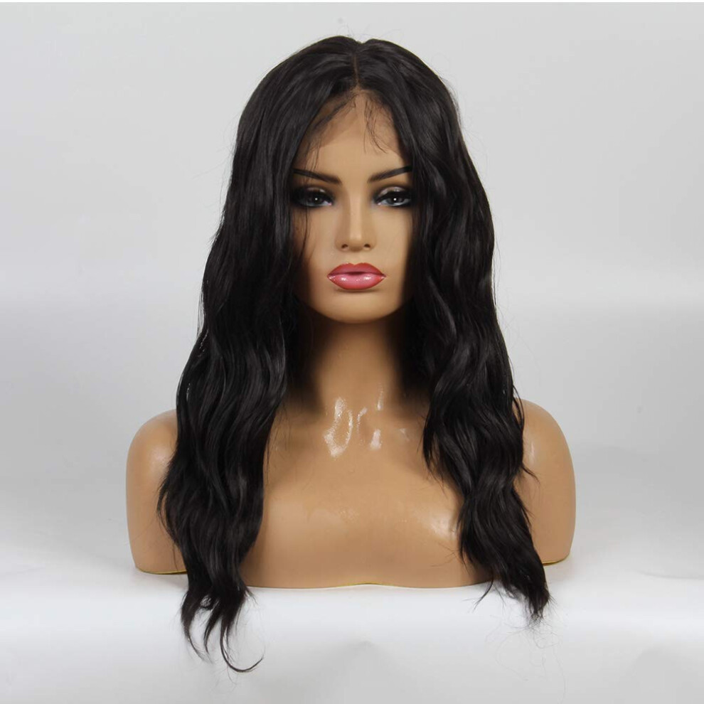 Synthetic Lace Front Bob Wave Wig 16 Inch Dark Brown Glueless Heat Resistant with Natural Hairline