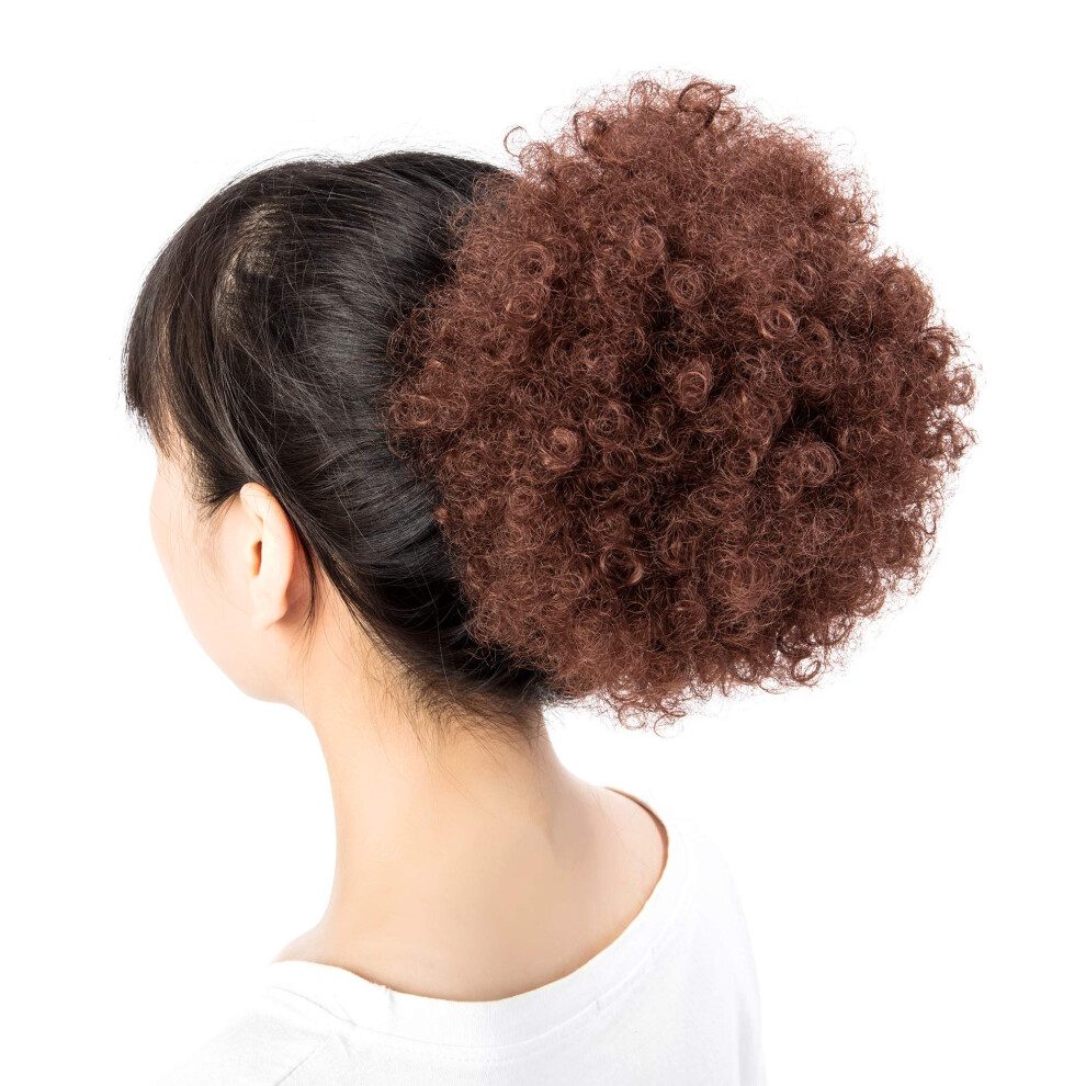 Unisex Afro Puff Drawstring Ponytail Short Kinky Curly Hair Bun Extension With Natural Curl Pattern