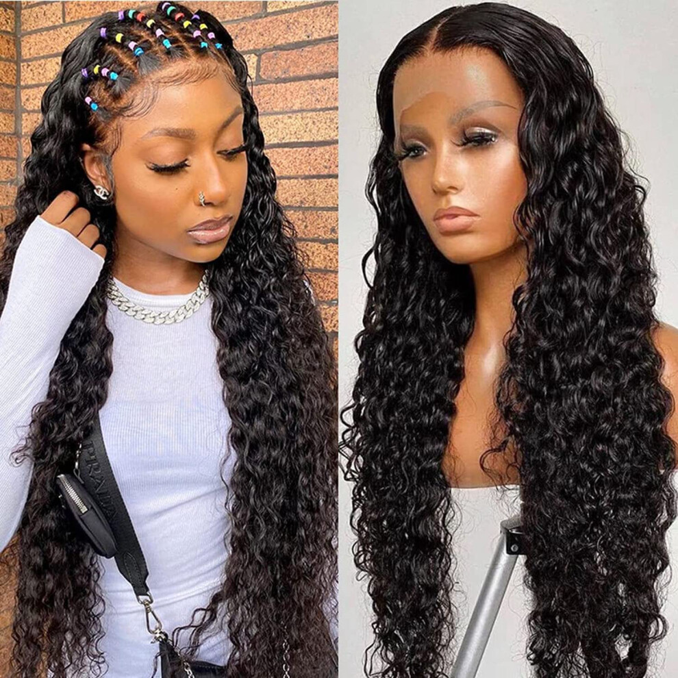 Deep Wave Lace Front Wig Human Hair 13x4 Glueless Brazilian Curly 150% Density for Black Women