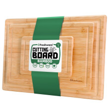 Bamboo Cutting Board Set of 3 with Deep Juice Grooves and Handles for Meat, Veggies, Serving