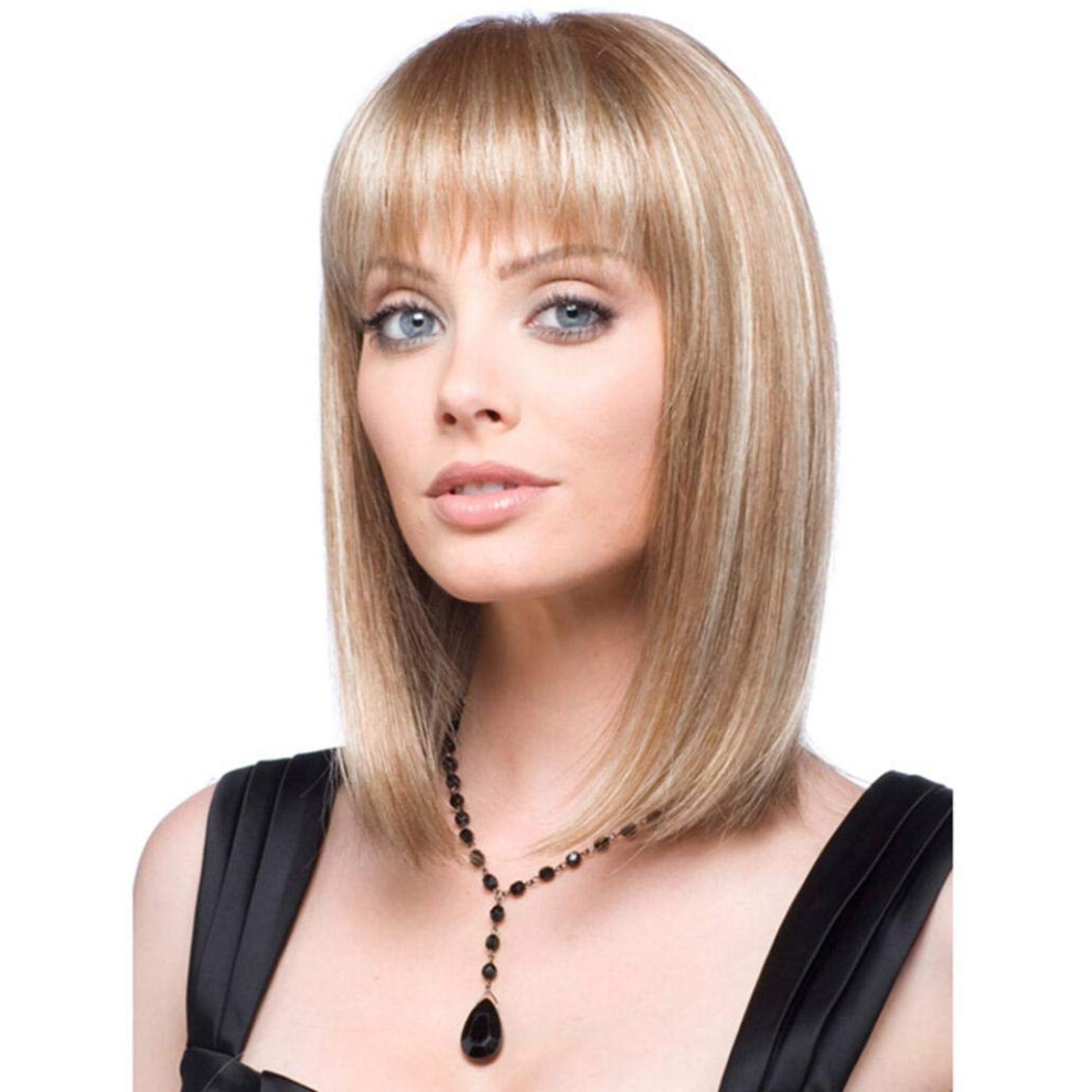Unisex Light Flax Short Straight Bob Wig With Bangs For Women Natural Look Cosplay Hairpiece
