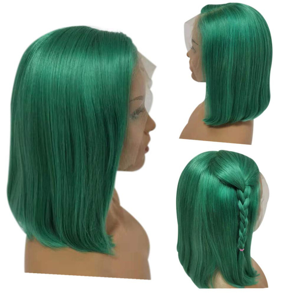 Unisex 13X6 Lace Front Bob Human Hair Wig Short Straight Brazilian Remy Pre Plucked 180% Density