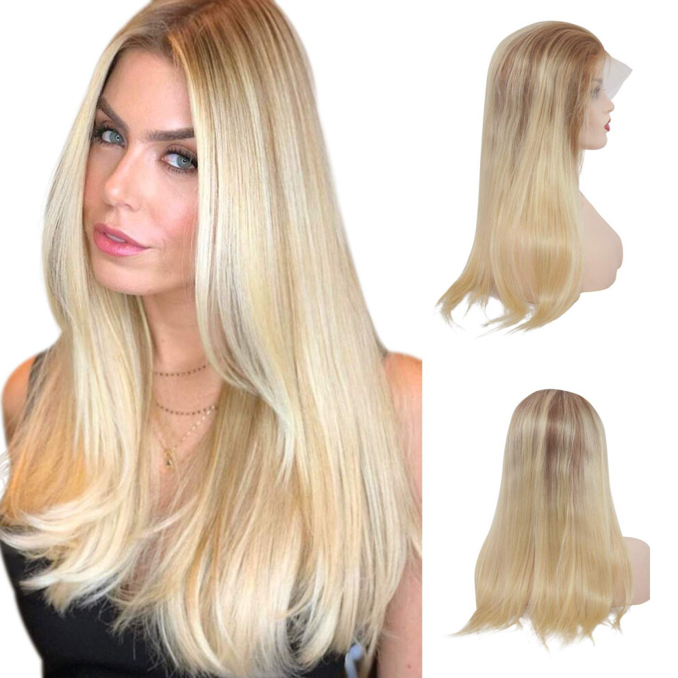 Unisex Brown Brazilian Virgin Human Hair Lace Front Wig 13X4 Ombre To Blonde Pre Plucked 150% Density