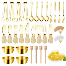 Charcuterie Board Accessories Gold Cheese Knife Utensil Set with Tongs Forks Spoons Bowls for Party