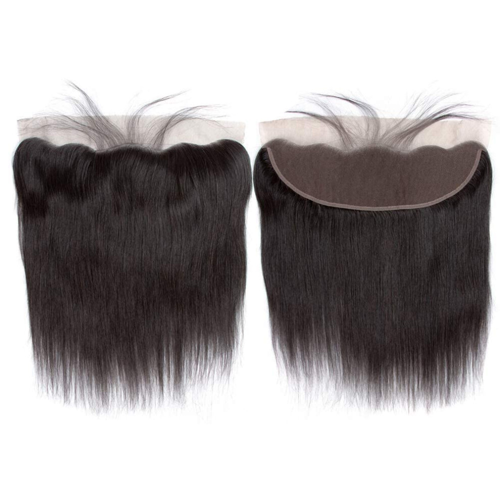 Unisex Brazilian Lace Frontal 13X4 Virgin Human Hair Closure 20 Inch Bleached Knots Natural Hairline