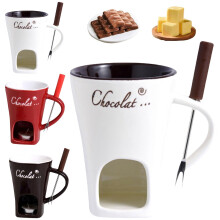 Chocolate Fondue Set Ceramic Fondue Mug with Forks for Melting Chocolate Gift White Red