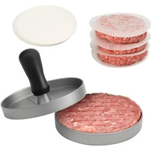 NonStick Burger Press with 100 Wax Papers, 4.5 Inch Aluminum Patty Maker for Grill BBQ