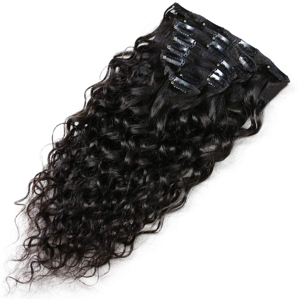 Brazilian Virgin Hair Clip In Extensions Wet and Wavy Curly 14 Inch Triple Weft for African American Women