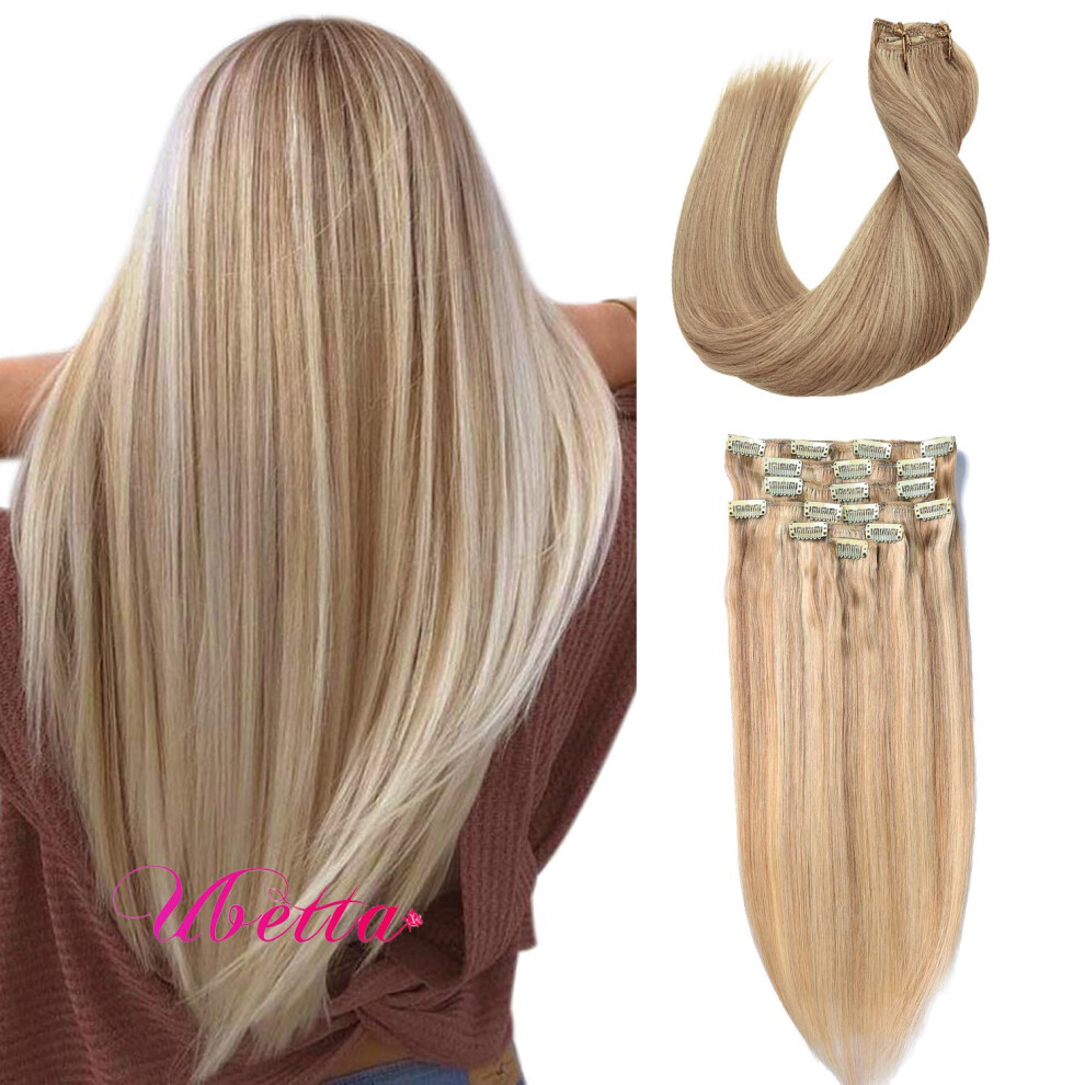 Unisex Human Hair Clip In Extensions Strawberry Blonde To Bleach Blonde Remy Double Weft 16 Inch 120G
