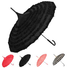 Black Lace Parasol with Long Handle, Elegant Victorian Style Umbrella for Weddings