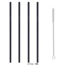 amousa 4 Straight Reusable Drinking Straws Metal Stainless Steel Eco-Friendly 10.5in, With 1 Cleaning Brush