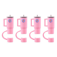 Hariumiu 4Pcs Straw Lid Reusable Food Grade Creative Flexible Exquisite Silicone Cup Shape Straw Dust Plug Household Supplies-Pink