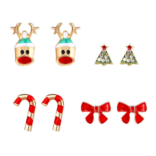 Gregiular 8Pcs Christmas Stud Earrings Set - Bow, Tree, Candy Cane, Deer
