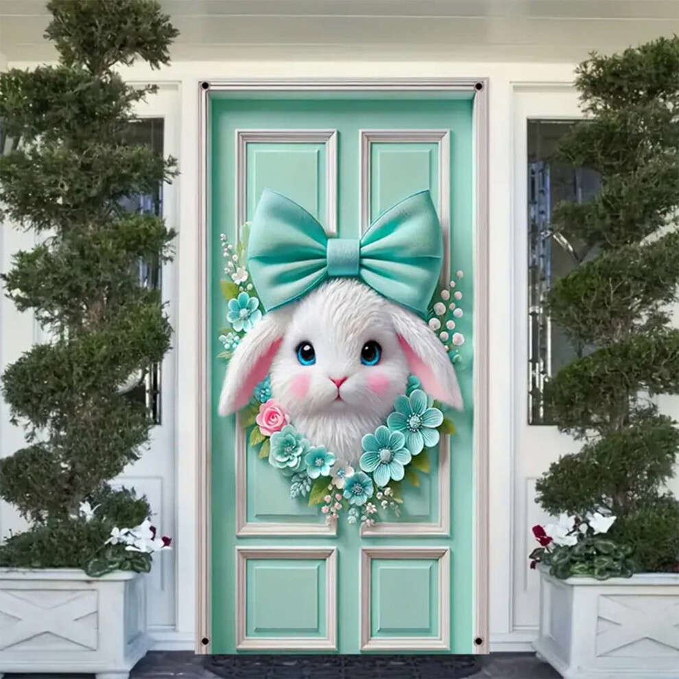Ymarpt Happy Easter Door Cover, Fabric Easter Bunny Door Cover, Cute Bunny Carrot Photography Backdrop, Colorful Easter Rabbit Egg Door Banner For 9377112418216