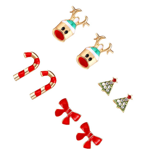 Gregiular 8Pcs Christmas Stud Earrings Set - Bow, Tree, Candy Cane, Deer 1