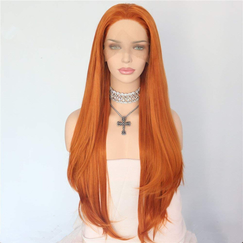 Orange Natural Wave Lace Front Wig for Women, Heat Resistant Synthetic Hair, 150 Density