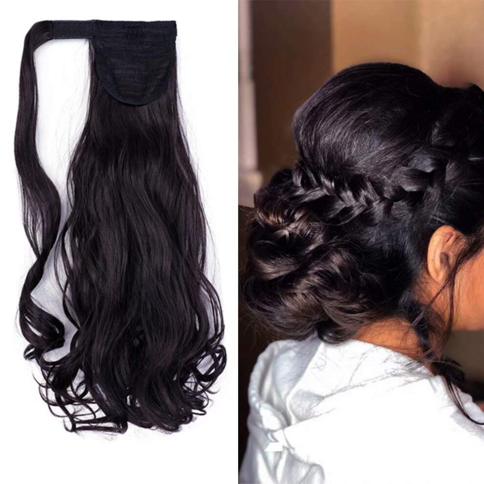 18 Inch Curly Wavy Wrap Around Ponytail Hair Extension, Heat Resistant Synthetic Hairpiece 99J