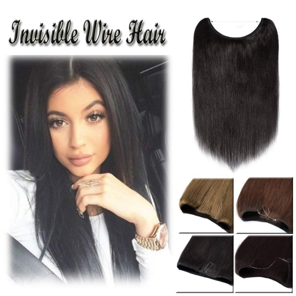 Unisex Black 16 Inch 1B Natural Hidden Wire Human Hair Extensions For Instant Length And Volume