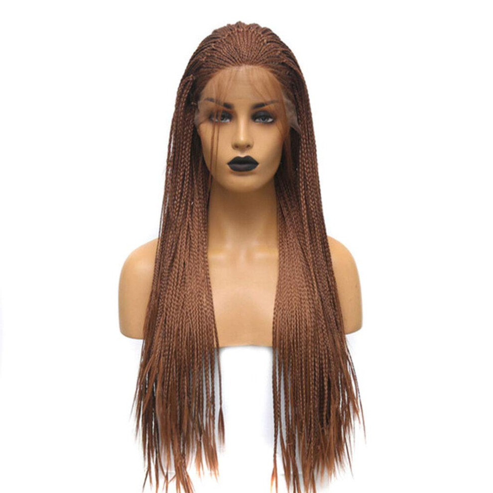 24 Inch Synthetic Box Braids Wig Glueless Lace Front for Black Women Natural Hairline Brown