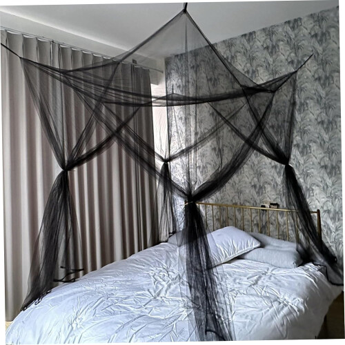 Black Bed Canopy with Light Blocking Curtains for Queen and King Size, Large Mosquito Net 1