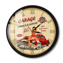 Garage Wall Clock 12 Inch Silent Quartz Vintage Metal Frame for Man Cave Mechanic Decor