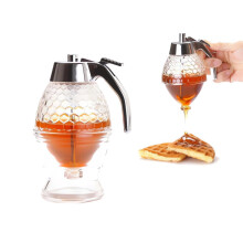 Honey Dispenser with Stand, NonGlass Syrup Server, Honeycomb Jar for Mess Adjustable Flow