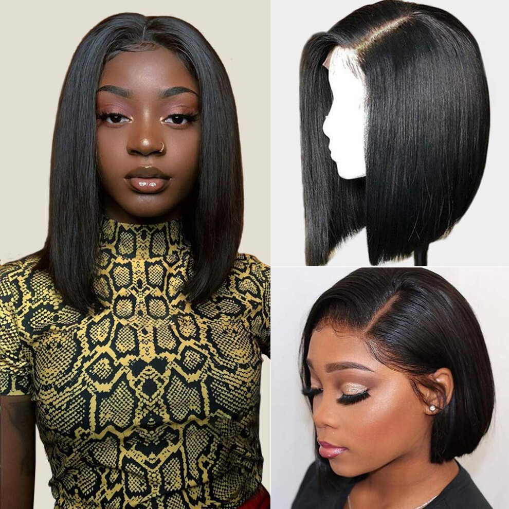 Bob Lace Front Wig Human Hair 13x4 Brazilian Straight Short Pre Plucked with Baby Hair 8inch